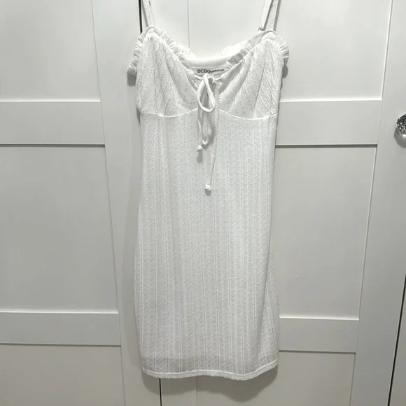 Bcbg white eyelet tie front mini dress